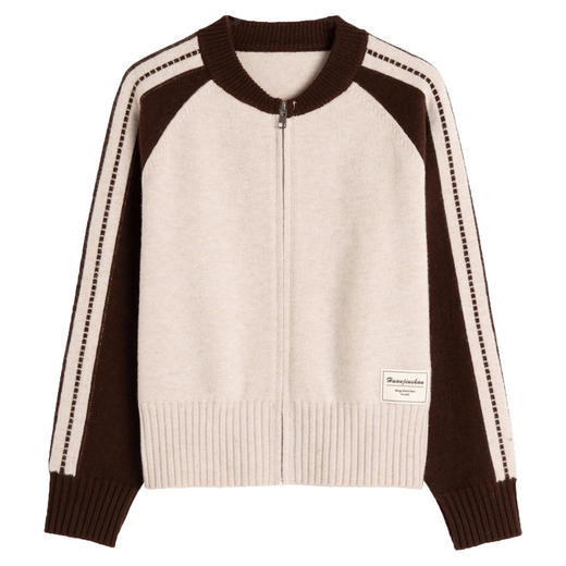 短款立领拼色针织开衫，女高腰小个子春季新款拉链外搭上衣毛衣外套CC-MY-1093 商品图4