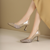阿么手工女鞋拼接文艺风浅口高跟鞋细跟8CM亮片百搭婚鞋气质单鞋 商品缩略图3