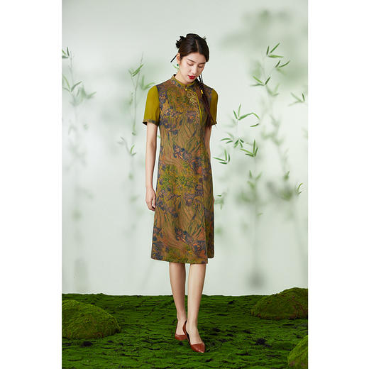 【梵高的鸢尾花】【香云纱】乔万尼24mm重磅真丝连衣裙古典油画风旗袍EM2E837 商品图2