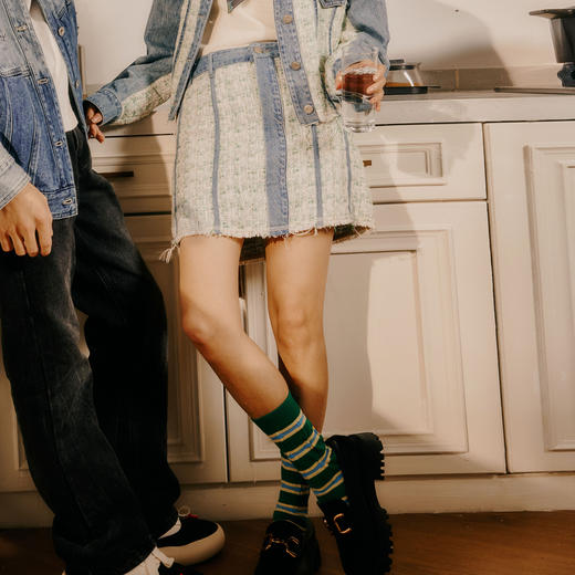 谜底牛仔半身裙2024春季新款复古高腰拼接设计感A型短裙241MB0131 商品图0