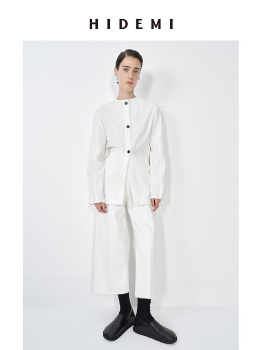 HIDEMI 极简春日圆领设计感前后两穿立体剪裁缎面外套上衣女 黑色/白色 商品图9