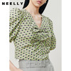 NEELLY纳俪商场同款V领泡泡袖衬衫女胸前蝴蝶结显瘦套头上衣百搭N22052R01156 商品缩略图2