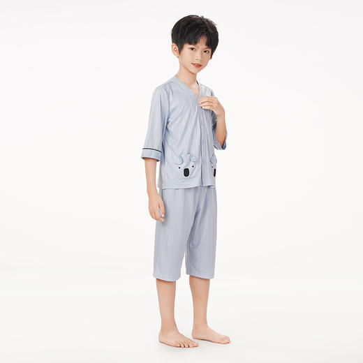 都市丽人眯雅佳生活家居春夏睡衣男女童牛奶丝抽条家居服薄款中袖七分裤童装棉质套装JH41A1 商品图2
