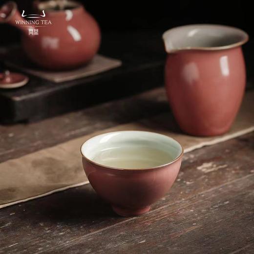 问鼎汝瓷萼红精工款折口杯 景德镇陶瓷手工复古茶杯礼盒装汝瓷 商品图2