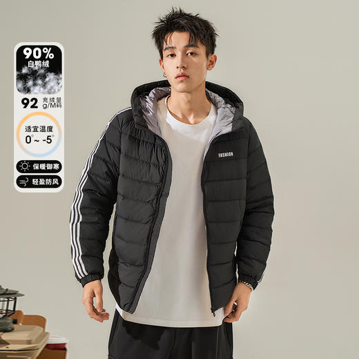 西遇黑色连帽羽绒服男2023秋冬新款时尚情侣薄款保暖立领冬季外套12232171 商品图0