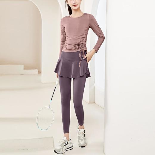 假两件瑜伽裙裤套装女运动上衣套装跑步健身长袖普拉提训练瑜伽服 商品图2