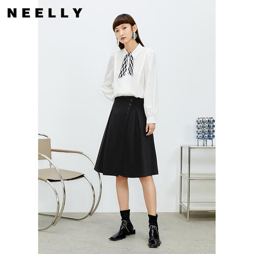 NEELLY纳俪商场同款高腰半身裙女斜门襟单排扣A字裙小个子百搭N22074E04431 商品图1