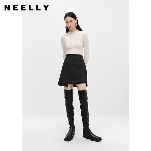 NEELLY纳俪商场同款不规则半身裙女冬高腰显瘦百搭时尚遮胯A字裙N22111E01115 商品图1