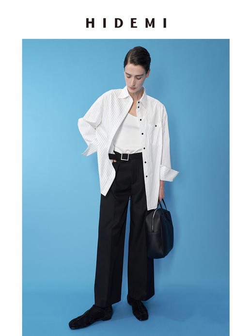 HIDEMI 多色金属腰带设计感显瘦九分阔腿裤新款春夏裤子女 森林绿/黑色/白色 商品图2