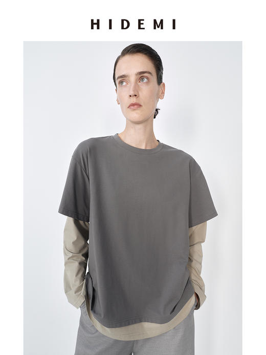 HIDEMI 小男孩系列早春假两件水洗棉针织圆领女装长袖打底T恤 商品图5