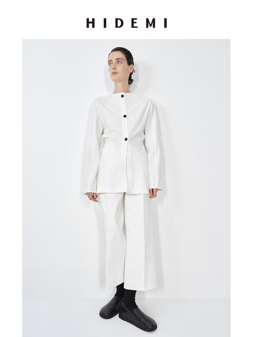 HIDEMI 极简春日圆领设计感前后两穿立体剪裁缎面外套上衣女 黑色/白色 商品图10