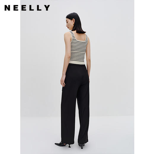 NEELLY纳俪商场同款黑色系带休闲裤女垂感百搭阔腿直筒裤简约长裤N24034H04570 商品图2