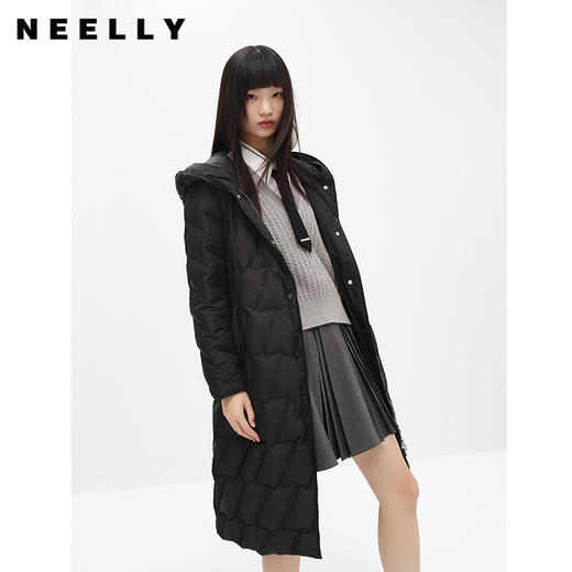 NEELLY纳俪商场同款冬季羽绒服女长款过膝腰带显瘦连帽外套N23104L04413 商品图1