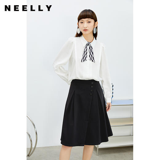 NEELLY纳俪商场同款高腰半身裙女斜门襟单排扣A字裙小个子百搭N22074E04431 商品图2
