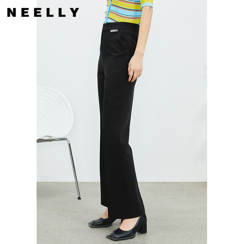 NEELLY纳俪商场同款夏季新款西装裤直筒显瘦长款黑色西裤N22074H04446