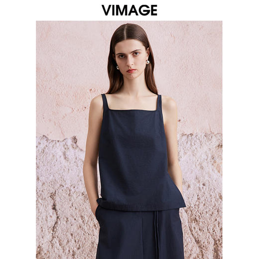 VIMAGE纬漫纪2024夏季新款纯色百搭显瘦吊带背心小上衣V2113708 商品图3