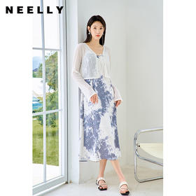 NEELLY纳俪商场同款印花吊带连衣裙2023秋季新款高级感温柔风长裙N24024Y04553