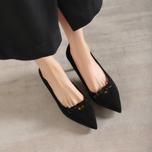 阿么手工女鞋蝴蝶结真皮浅口高跟鞋春季职业通勤镂空单鞋细跟6CM 商品图3