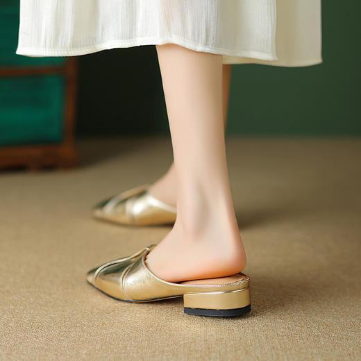 【预售5天】夏季新款，里外真皮亮面牛皮平头半拖SY&G-1220-1 商品图4