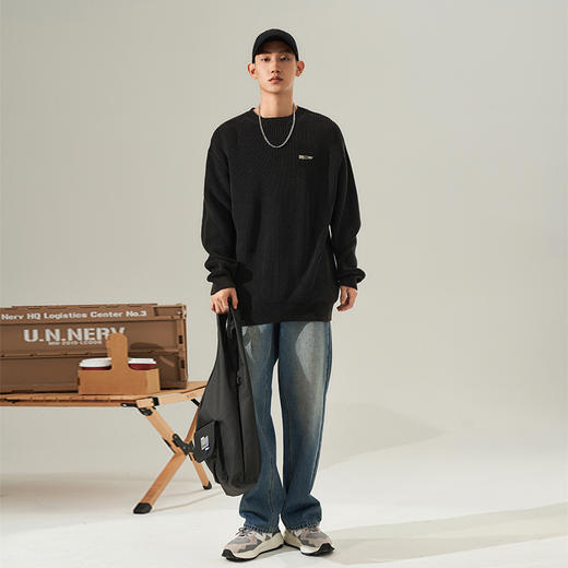 西遇美式复古宽松针织衫男早春新款慵懒风圆领内搭长袖上衣12132296 商品图1