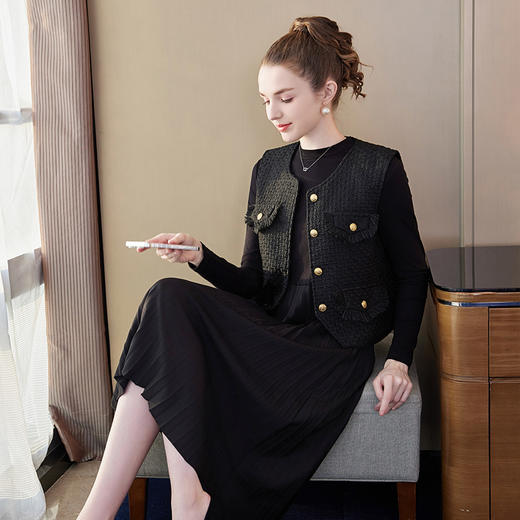 奢姿2024年冬装新款大码女装小香风拼接两件套胖妹妹时尚简约套装9934925991 商品图2