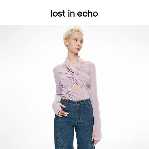 lost in echo2024春季新品设计师品牌扭结挂脖腰部镂空修身上衣女 商品图3