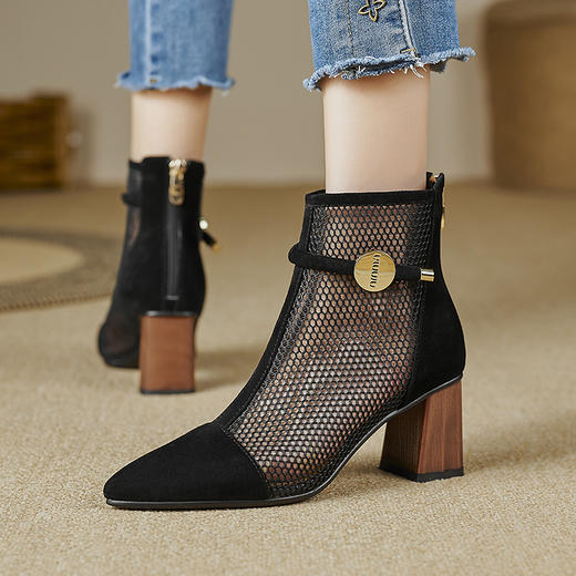 【预售5天】春夏新款，舒适百搭羊猄皮+沙网时尚高跟网靴CZ&C-899 商品图0