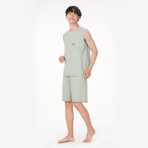 都市丽人都市锋尚生活家居春夏睡衣男32支CVC单面家居服薄款背心短裤男士棉质套装FH42C1 商品图2