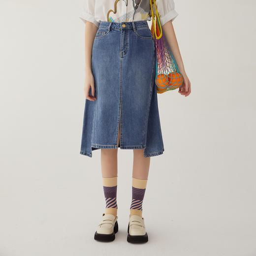 谜底牛仔半身裙2024夏季新款复古高腰百搭中长款A型半裙246MB7001 商品图0