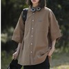 夏季【纯色工装短袖衬衫 女式潮牌潮流日系】休闲百搭 情侣装7分袖衬衣 商品缩略图1