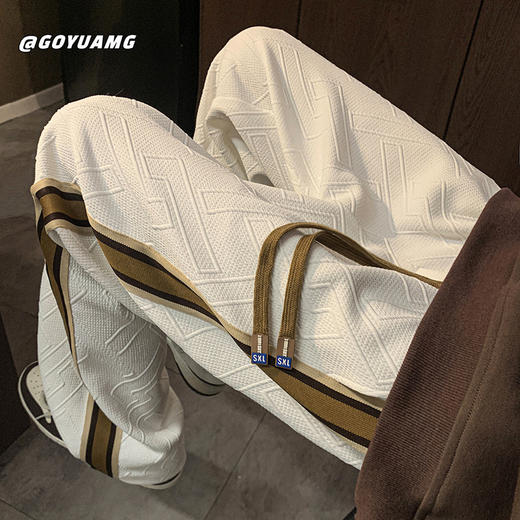 春秋【条纹抽绳休闲裤女 情侣ins潮牌】设计感卫裤 宽松运动阔腿裤 商品图0