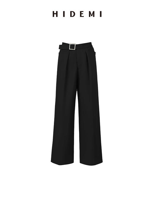 HIDEMI 多色金属腰带设计感显瘦九分阔腿裤新款春夏裤子女 森林绿/黑色/白色 商品图10