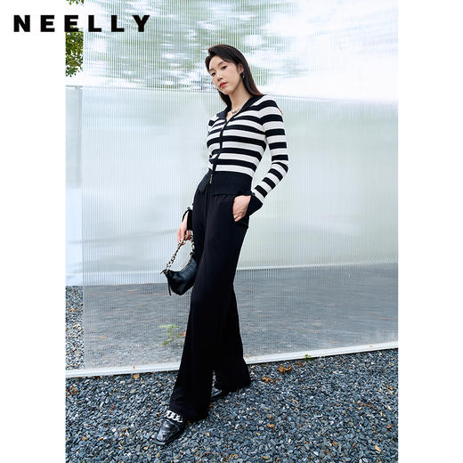 NEELLY纳俪商场同款黑色阔腿裤2023早秋新款休闲百搭垂感侧摆开叉N24034H04569 商品图2