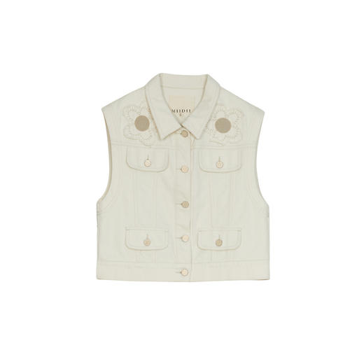 谜底短款牛仔马甲女2024春新款复古文艺绣花单排扣马夹241MM0045 商品图4