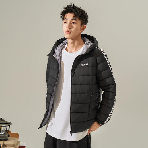 西遇黑色连帽羽绒服男2023秋冬新款时尚情侣薄款保暖立领冬季外套12232171 商品图3