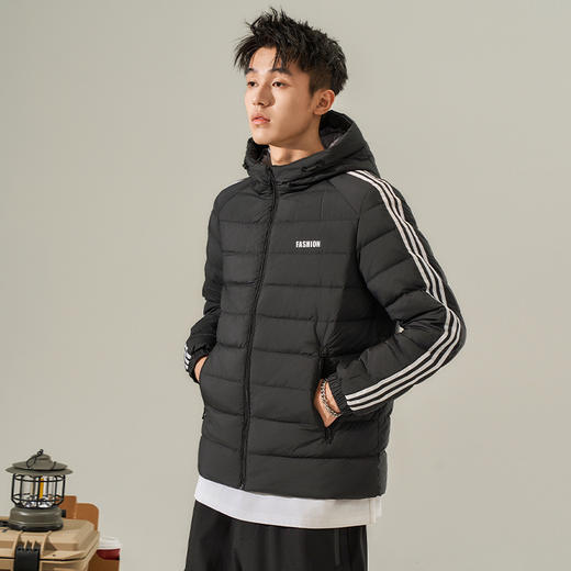 西遇黑色连帽羽绒服男2023秋冬新款时尚情侣薄款保暖立领冬季外套12232171 商品图2