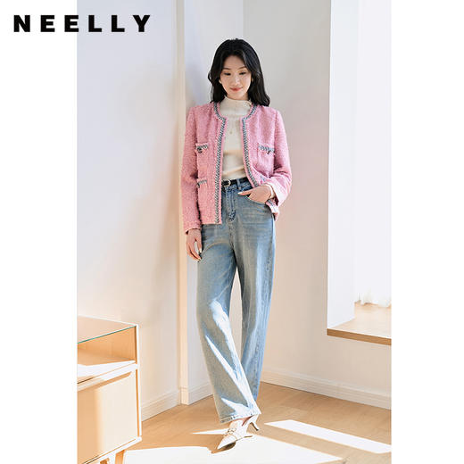 NEELLY纳俪商场同款绵羊毛小香风短外套女粉色甜美气质粗花呢上衣N23094C03333 商品图1