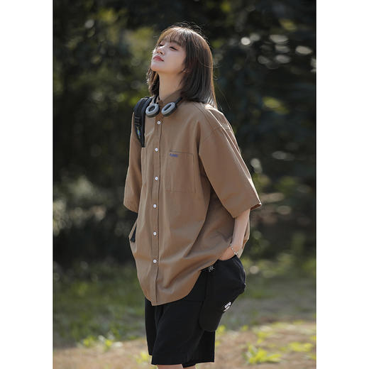 夏季【纯色工装短袖衬衫 女式潮牌潮流日系】休闲百搭 情侣装7分袖衬衣 商品图8