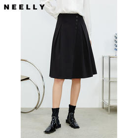 NEELLY纳俪商场同款高腰半身裙女斜门襟单排扣A字裙小个子百搭N22074E04431
