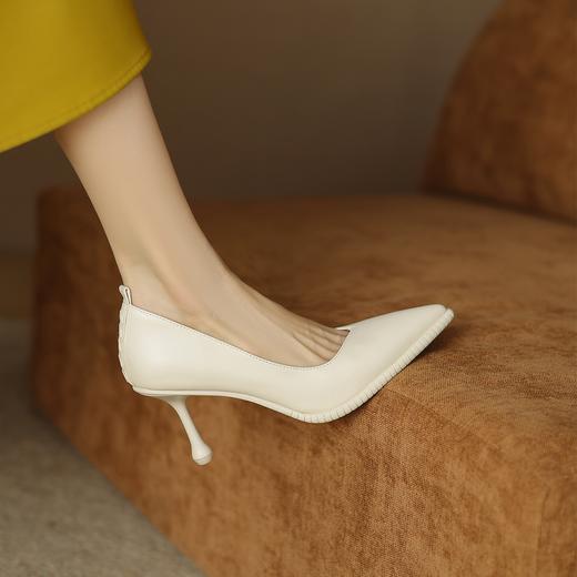 阿么手工女鞋简约百搭职业高跟鞋7.5CM通勤真皮不累脚2025年新款 商品图2