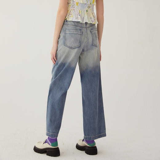 谜底复古宽松阔腿裤长裤女2024夏新款时尚渐变色牛仔裤246MK7021 商品图2