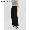 NEELLY纳俪商场同款黑色系带休闲裤女垂感百搭阔腿直筒裤简约长裤N24034H04570 商品缩略图0