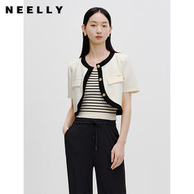 NEELLY纳俪商场同款小香风短款气质外套女撞色金扣气质上衣百搭N23071C01017