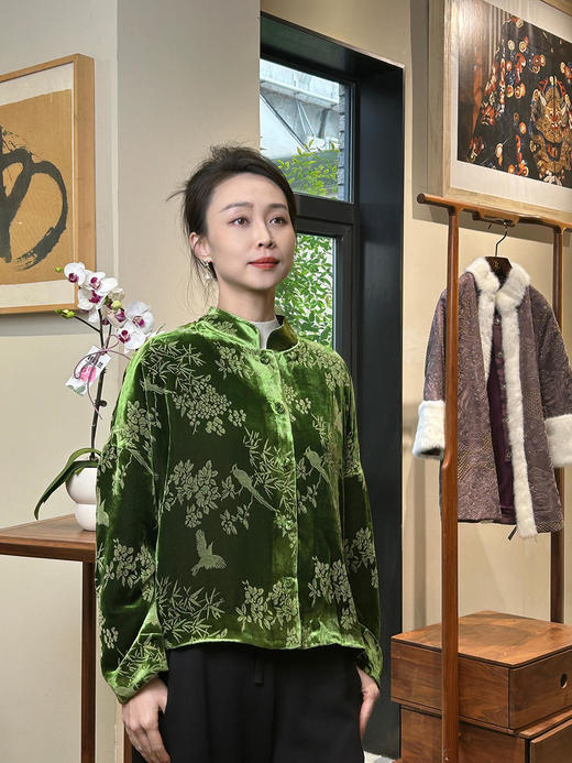 微瑕秒杀|  盛唐牡丹 |丝绒小鸟双面穿外套 绿色款(不夹棉)[特价品] 商品图2