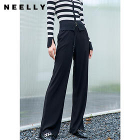 NEELLY纳俪商场同款黑色阔腿裤2023早秋新款休闲百搭垂感侧摆开叉N24034H04569