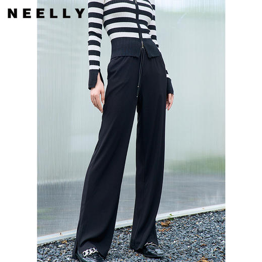 NEELLY纳俪商场同款黑色阔腿裤2023早秋新款休闲百搭垂感侧摆开叉N24034H04569 商品图0
