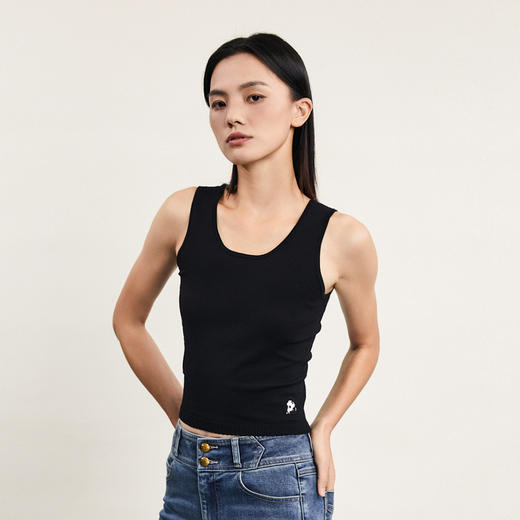 谜底针织背心女2024春款极简风低圆领修身短款打底上衣241MZ0359 商品图1