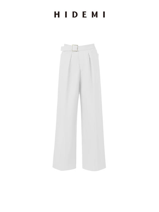 HIDEMI 多色金属腰带设计感显瘦九分阔腿裤新款春夏裤子女 森林绿/黑色/白色 商品图9