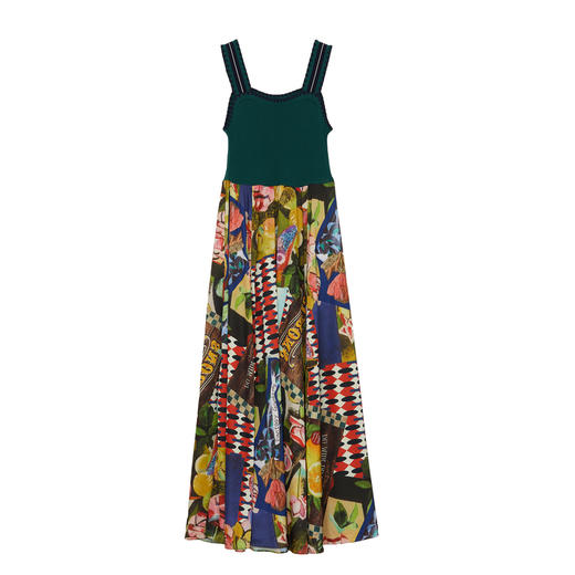 谜底毛织拼接连衣裙无袖女2024夏款沙滩裙吊带裙超长裙246ML9012 商品图4