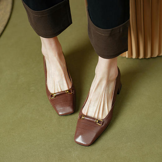 【预售5天】法式方头浅口气质女神范单鞋，女新款粗跟羊皮高跟鞋PS&PS1713 商品图1